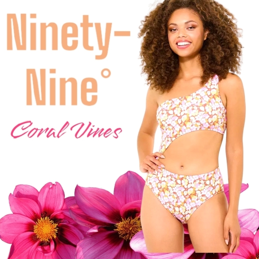 Ninety-Nine Degrees One Shoulder One-Piece Swimsuit Coral Vines Junior Sz XL NWT